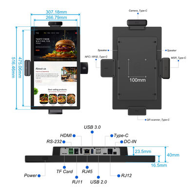 21,5" Touchscreen Android Tablet RK3576 für Restaurant Point of Sale Backorder Kiosk Selbstbedienungs-Bestellmaschine
