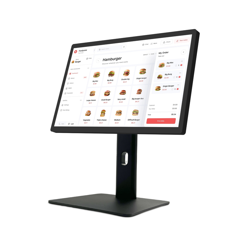WF2138T 21,5" interaktiver Touchscreen-LCD 1920*1080 16:9 250cd WIFI RJ45 Poe KDS Küchen-Display-Pos-System-Bildschirm mit Sockel