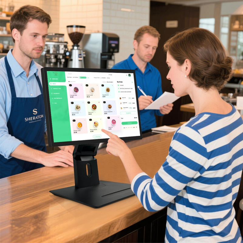 21,5" Android 11 Digital Signage Touchscreen mit RK3568 2+16GB USB RJ45 WiFi Kds Pos Küchen-Display Kds Bildschirm mit Standfuß
